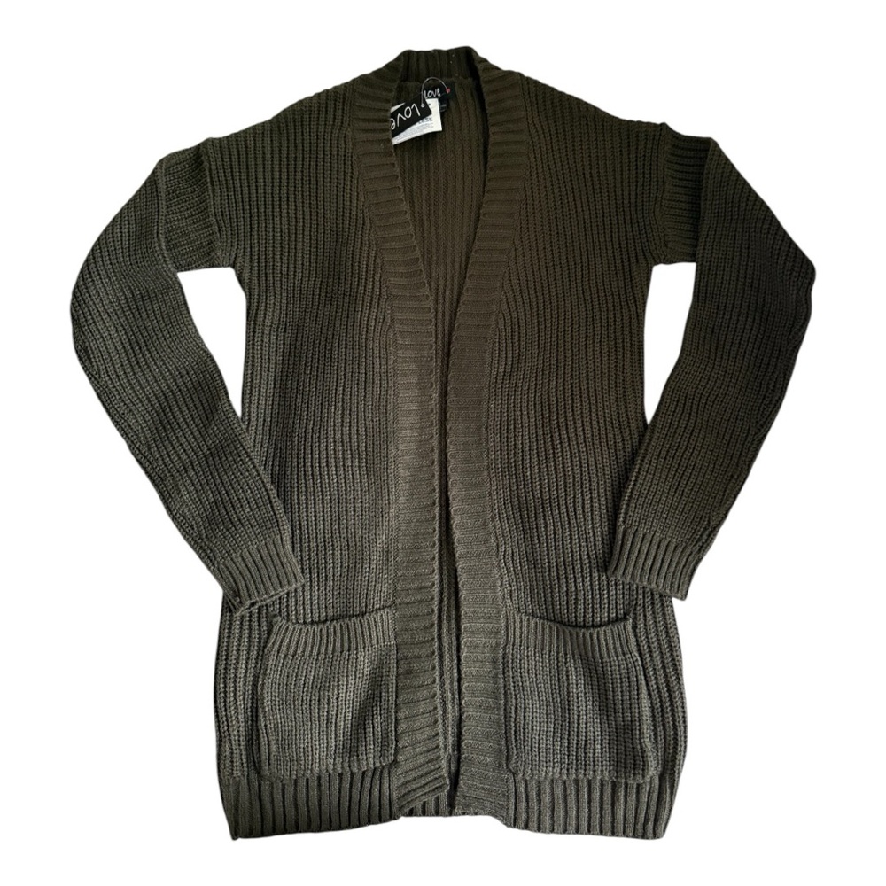 Women’s Olive Green Knit Mid Length Long Sleeve Cardigan Size: S/M